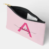 Hot Pink Monogram Name Girl's Script Zubehörtasche (Offen)
