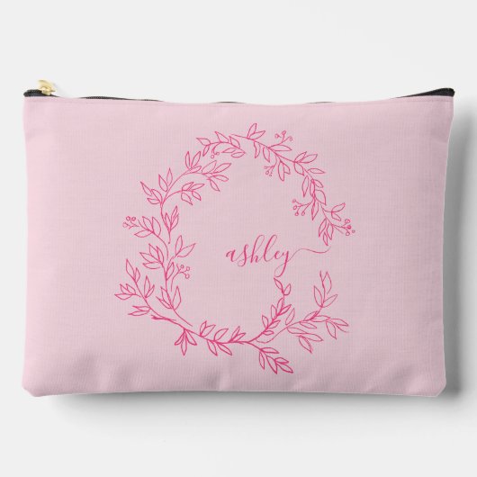 Hot Pink Monogram Name Girl's Script Zubehörtasche (Vorderseite)