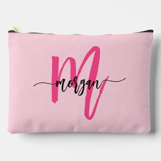 Hot Pink Monogram Name Girl's Script Zubehörtasche (Vorderseite)