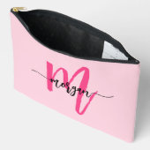Hot Pink Monogram Name Girl's Script Zubehörtasche (Offen)