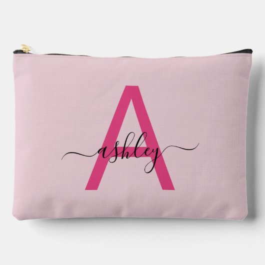 Hot Pink Monogram Name Girl's Script Zubehörtasche (Vorderseite)