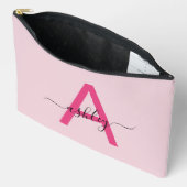 Hot Pink Monogram Name Girl's Script Zubehörtasche (Offen)