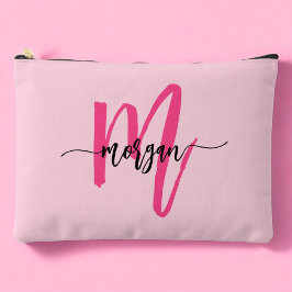 Hot Pink Monogram Name Girl's Script Zubehörtasche