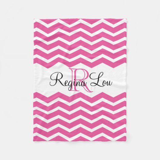 Hot Pink Monogram Name Keepake Zickzack Girls Fleecedecke (Vorderseite)
