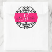 Hot Pink Monogram Names Damask Wedding Siegel Runder Aufkleber (Tasche)