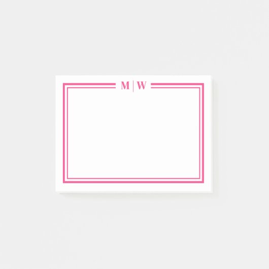 Hot Pink Monogram Post-it Klebezettel (Vorderseite)