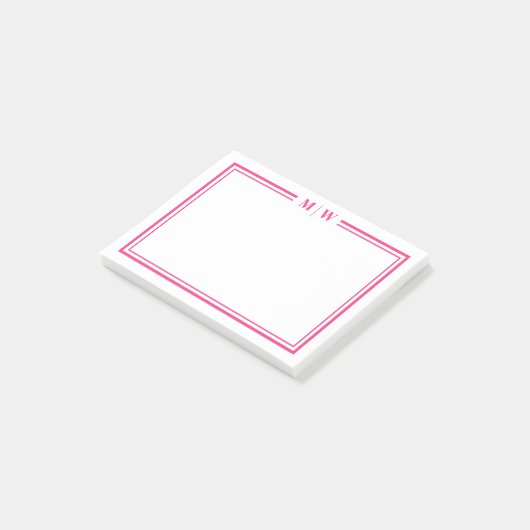 Hot Pink Monogram Post-it Klebezettel (angewinkelt)