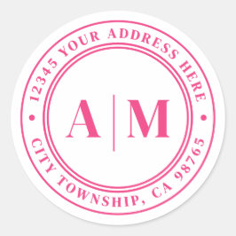 Hot Pink Monogram Return Address Runder Aufkleber