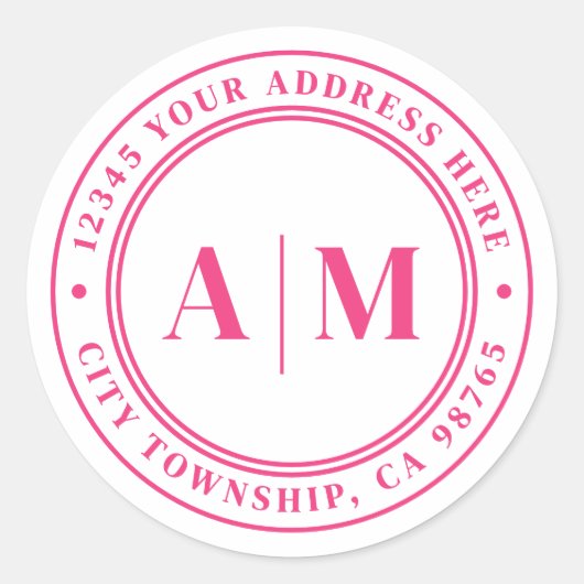 Hot Pink Monogram Return Address Runder Aufkleber (Vorderseite)