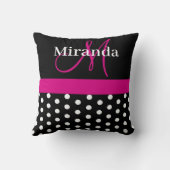 Hot Pink Monogram Script Polka Docks Throw Kissen (Rückseite)