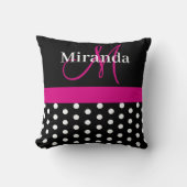 Hot Pink Monogram Script Polka Docks Throw Kissen (Vorderseite)