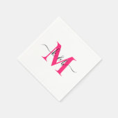 Hot Pink Monogram Swash Script White Cocktail Serviette (Ecke)