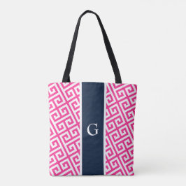 Hot-Pink-Monogramm-Totbeutel mit griechischem Schl Tasche