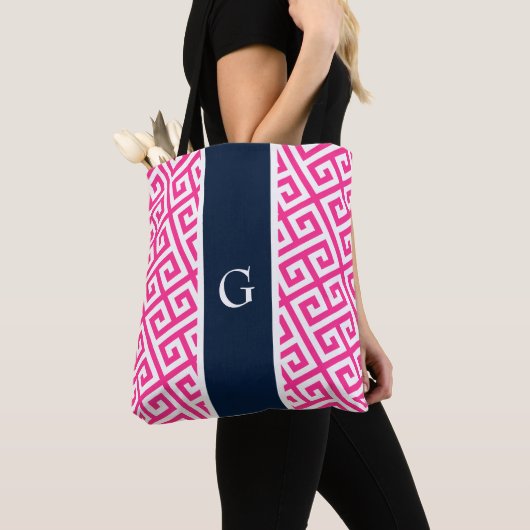 Hot-Pink-Monogramm-Totbeutel mit griechischem Schl Tasche (Von Nahem)