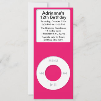 Hot Pink MP3 Player iParty Geburtstagsparty Einladung