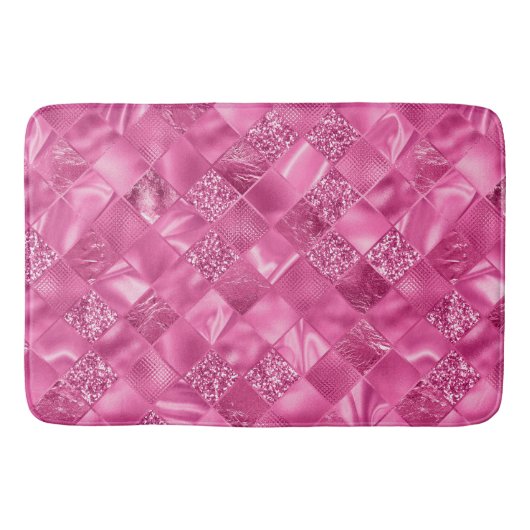 Hot Pink Multi-Texture Square Weave Muster Badematte (Vorderseite)
