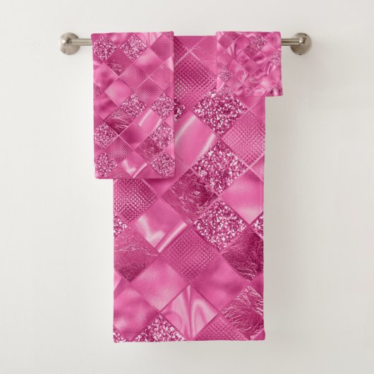 Hot Pink Multi-Texture Square Weave Muster Badhandtuch Set (Insitu)