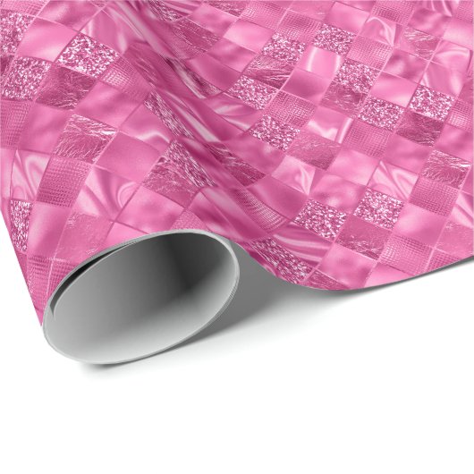 Hot Pink Multi-Texture Square Weave Muster Geschenkpapier (Rolleneckpunkt)