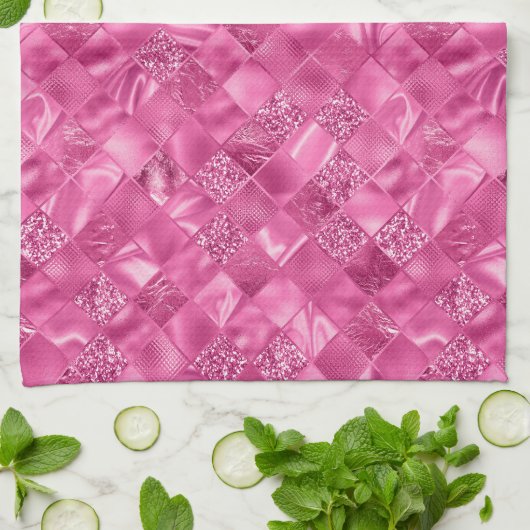 Hot Pink Multi-Texture Square Weave Muster Geschirrtuch (Gefaltet)