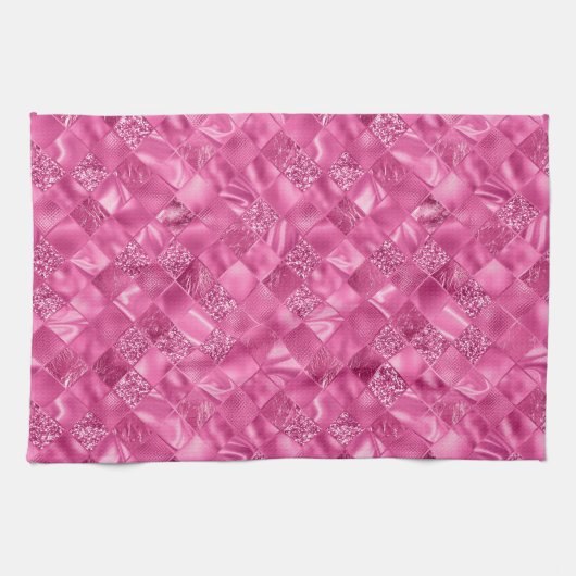 Hot Pink Multi-Texture Square Weave Muster Geschirrtuch (Horizontal)