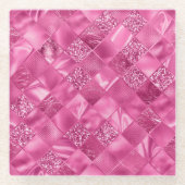 Hot Pink Multi-Texture Square Weave Muster Glasuntersetzer (Vorderseite)
