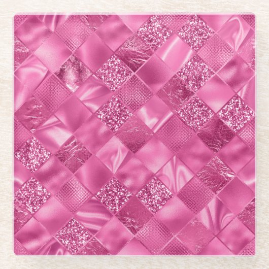 Hot Pink Multi-Texture Square Weave Muster Glasuntersetzer (Vorderseite)