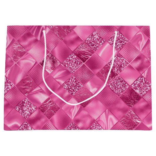 Hot Pink Multi-Texture Square Weave Muster Große Geschenktüte (Vorderseite)