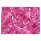 Hot Pink Multi-Texture Square Weave Muster Große Geschenktüte (Rückseite)