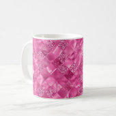 Hot Pink Multi-Texture Square Weave Muster Kaffeetasse (Vorderseite Links)