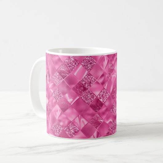 Hot Pink Multi-Texture Square Weave Muster Kaffeetasse (Vorderseite Links)