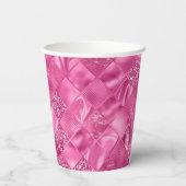 Hot Pink Multi-Texture Square Weave Muster Pappbecher (Rückseite)