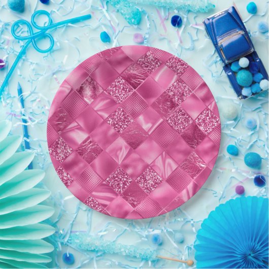 Hot Pink Multi-Texture Square Weave Muster Pappteller (Party)