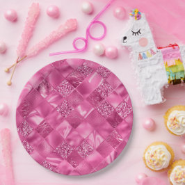 Hot Pink Multi-Texture Square Weave Muster Pappteller