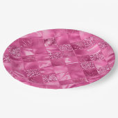 Hot Pink Multi-Texture Square Weave Muster Pappteller (Schrägansicht)
