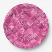 Hot Pink Multi-Texture Square Weave Muster Pappteller (Vorderseite)
