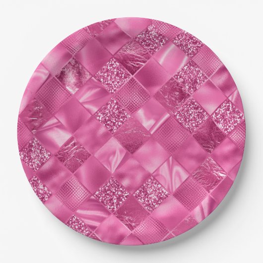 Hot Pink Multi-Texture Square Weave Muster Pappteller (Vorderseite)