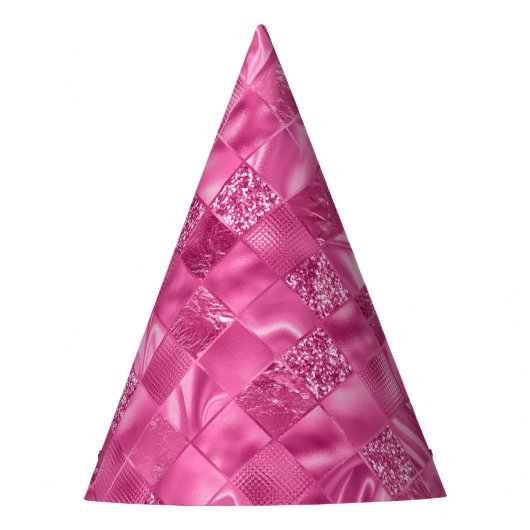 Hot Pink Multi-Texture Square Weave Muster Partyhütchen (Vorderseite)