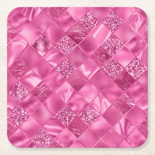 Hot Pink Multi-Texture Square Weave Muster Rechteckiger Pappuntersetzer (Vorderseite)