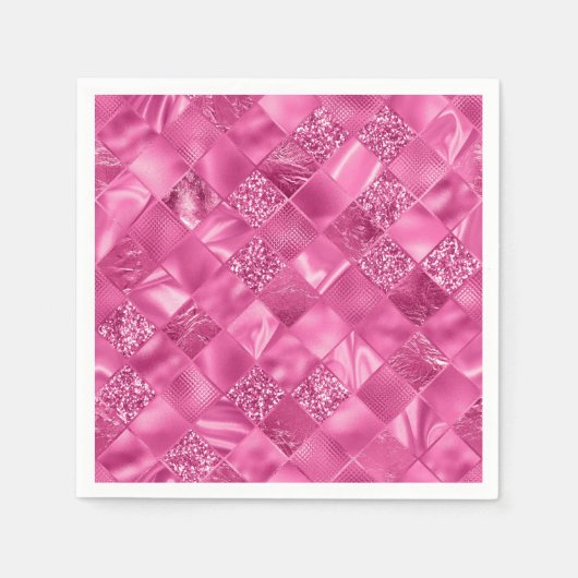 Hot Pink Multi-Texture Square Weave Muster Serviette (Vorderseite)