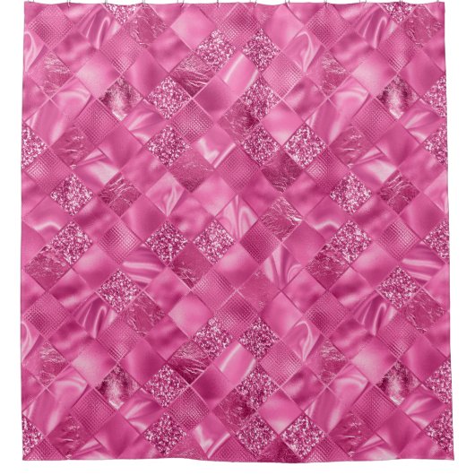 Hot Pink Multi-Texture Square Weave Pattern Duschvorhang (Vorderseite)