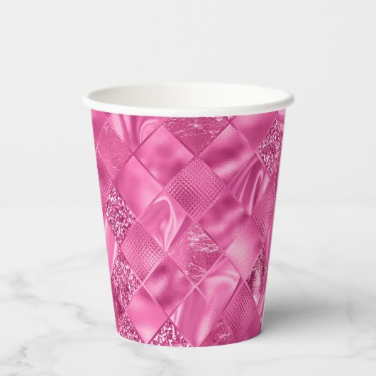 Hot Pink Multi-Texture Square Weave Pattern Pappbecher (Rückseite)