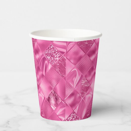 Hot Pink Multi-Texture Square Weave Pattern Pappbecher (Rechts)