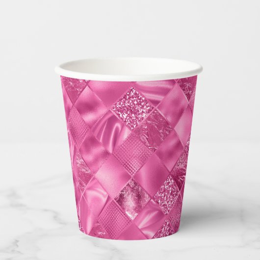 Hot Pink Multi-Texture Square Weave Pattern Pappbecher (Vorderseite)