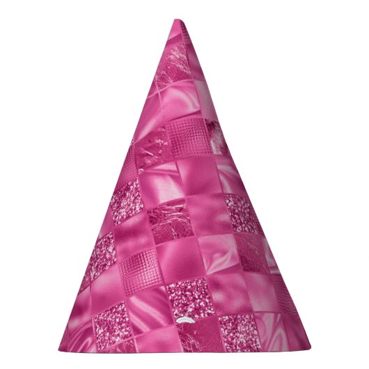 Hot Pink Multi-Texture Square Weave Pattern Partyhütchen (Rechts)