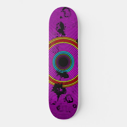 Hot Pink Multicolor Vinyl Disk Textur Muster Skateboard (Vorderseite)