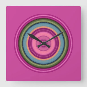 Hot Pink Multicolored Circle Pattern Quadratische Wanduhr
