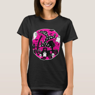 Hot Pink Mushroom Halloween Spooky Fairy House T-Shirt