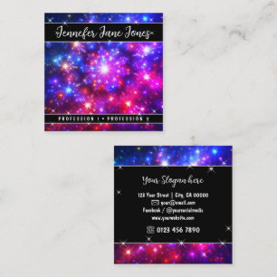 Hot Pink Mystic Sky Nebel Glitzer Stars Quadratische Visitenkarte