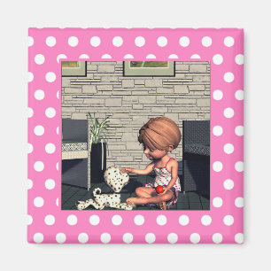 Hot Pink n White Dots Foto Magnet