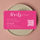 Hot Pink Nail Artist Salon Qr Code Business Card Visitenkarte